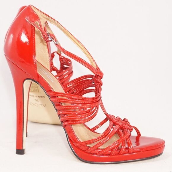 Aldo Red Patent Leather Open Toe Pumps, Size 36/6 - Picture 7 of 9